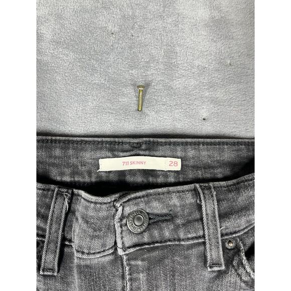 Levi's 711 Skinny Jeans Womens 28 Black Wash Denim Cotton Mid-Rise Distressed - Picture 2 of 7